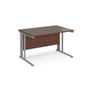 Dams Maestro 25 800mm deep straight desk in walnut with cable management legs, ideal for modern office setups.