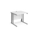 Dams Maestro 25 800mm deep straight desk in white with cable management leg, modern office furniture for workspace organization.