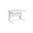 White Maestro 25 800mm deep straight desk with cable managed leg by Dams, featuring a sleek surface and clean design.