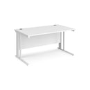 Dams Maestro 25 800mm deep straight desk in white with cable managed leg and clean, modern design.