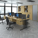 Dams Maestro 25 800mm deep white straight desk with cable-managed leg, showing a clean workspace with cable organization.