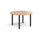 Beige circular radial leg meeting table with beech finish, designed by Dams, showcasing its sturdy beech tabletop and radial leg design.