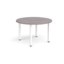 Dams Circular Radial Leg Meeting Table in grey oak finish with a smooth round tabletop and radial leg design.