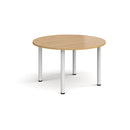 Dams Circular Radial Leg Meeting Table in oak wood with a smooth round tabletop and radial leg design.