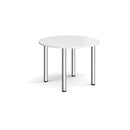 White Circular Radial Leg Meeting Table by Dams with a smooth round surface and radial leg design.
