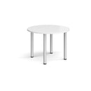 White Circular Radial Leg Meeting Table by Dams with a sleek round tabletop and radial leg design.