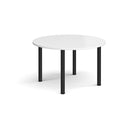 White circular radial leg meeting table by Dams with a smooth tabletop and central support, ideal for conference or meeting rooms.