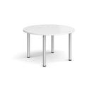 White Circular Radial Leg Meeting Table by Dams, showcasing a sleek round table with radial legs suitable for conference or meeting rooms.