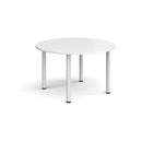 White circular radial leg meeting table by Dams with a modern design, featuring a smooth tabletop and sturdy leg support.