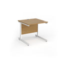 Dams Contract 25 oak straight desk with 800mm depth and cantilever legs, featuring a sleek wood finish.