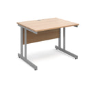 Dams Momento 800mm deep straight desk with cantilever legs in beech finish, showcasing a sleek modern office workspace.