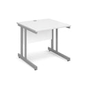 White Dams Momento 800mm deep straight desk with cantilever legs, showcasing its clean design and sturdy construction.