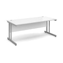 White Momento 800mm deep straight desk with cantilever legs by Dams, showcasing a modern office workspace with clean lines.