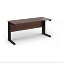 Dams Vivo 600mm deep straight desk in walnut wood finish, showing a spacious workspace with clean lines and modern design.
