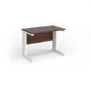 Vivo 600mm deep straight desk in walnut with sleek wood grain finish and sturdy metal legs, designed for modern office spaces.