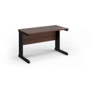 Vivo 600mm deep straight desk in walnut wood with sleek, modern design from Dams, showing the workspace surface and straight edge.