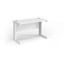 White Vivo 600mm deep straight desk by Dams, featuring a sleek modern design with a spacious work surface.