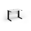 White Vivo 600mm deep straight desk by Dams, showing a sleek modern office workspace with clean lines and a spacious surface.