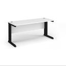 White Vivo 600mm deep straight desk by Dams with clean, modern design, shown from a side view highlighting its sleek structure.