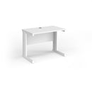 White Vivo 600mm deep straight desk by Dams with clean, modern design and sturdy construction, shown in a bright office setting.