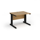 Dams Vivo 800mm deep straight desk in oak wood with a sleek, modern design, featuring a spacious rectangular surface.