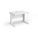 White Vivo 800mm deep straight desk by Dams, showing a sleek, modern office workspace with clean lines and a spacious surface.