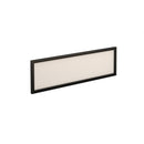 Straight glazed desktop screen in polar white with black aluminum frame by Dams, showing sleek modern design and clear glass panel.