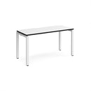 Dams Adapt single desk with 600mm depth in white and black finish, featuring a sleek modern design and sturdy construction.