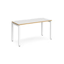 White and oak Dams Adapt single desk, 600mm deep, with a sleek modern design and smooth surface.
