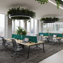 Dams Connex Plus angled back-to-back desk in grey oak finish, showing the sleek frame and modern office workspace design.