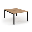 Dams Connex scalloped back-to-back desks in beech wood with sleek, modern design and scalloped edges, ideal for office or workspace.