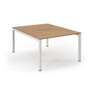Dams Connex scalloped back-to-back desks in beech wood with curved edges, perfect for collaborative office workspaces.