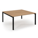 Dams Connex scalloped back-to-back desks in beech wood, showing sleek surfaces and modern design ideal for office workspace.