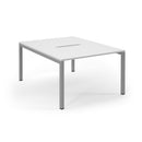 White Connex Scalloped Back To Back Desks by Dams, showing a modern office setup with interconnected desks and scalloped edges.