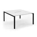 Dams Connex scalloped back-to-back desks in white, featuring a modern design with curved edges and spacious work surfaces.