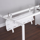 Open view of Dams double drop-down cable tray with brackets for Adapt and Fuze desks, showing cable management system and mounting hardware.