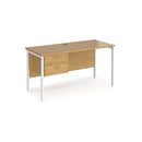 Dams Maestro 25 600mm deep straight oak desk with two-drawer pedestal and H-frame legs, ideal for office workspace.
