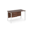 Dams Maestro 25 600mm deep walnut straight desk with H-frame legs, two-drawer pedestal, modern office furniture.