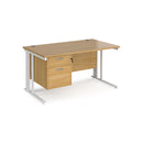 Dams Maestro 25 800mm deep straight desk in oak with two drawers and cable-managed leg, shown with a clean, modern workspace setup.