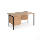 Dams Maestro 25 beech 800mm deep straight desk with H-frame legs, two-drawer pedestal, and clean modern design.