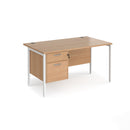 Dams Maestro 25 800mm deep straight Beech desk with two-drawer pedestal and H-frame legs, shown from front view.