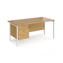 Dams Maestro 25 800mm deep straight oak desk with three-drawer pedestal and H-frame legs
