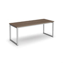 Dams Otto Benching Solution Dining Table with Barcelona Walnut finish, showcasing sleek modern design and wood grain details.