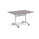 Grey oak rectangular Deluxe Fliptop Meeting Table by Dams with black frame, ideal for conference and office spaces.