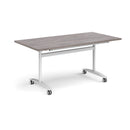 Rectangular Dams Deluxe Fliptop Meeting Table in Grey Oak with black frame, designed for versatile office or conference room use.