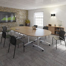 Dams rectangular deluxe fliptop meeting table in grey oak finish with black frame, designed for conference or office use.