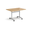Rectangular Deluxe Fliptop Meeting Table by Dams, 1200mm oak finish with black frame, ideal for office meeting spaces.