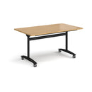 Rectangular Oak Fliptop Meeting Table by Dams with black frame, versatile design for conference or office use.