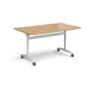 Rectangular Dams Deluxe Fliptop Meeting Table in oak with black finish, designed for versatile office or conference room use.