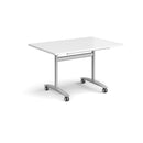 Rectangular Deluxe Fliptop Meeting Table by Dams in white with a smooth surface and sturdy metal legs.